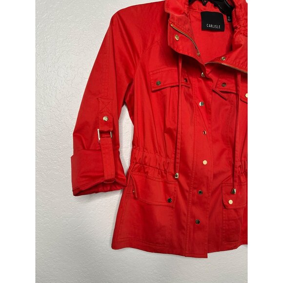 Carlisle Women’s Stretch Red Jacket Roll Tab Sleeve Full Zipper Snap Buttons Sz - Picture 3 of 7